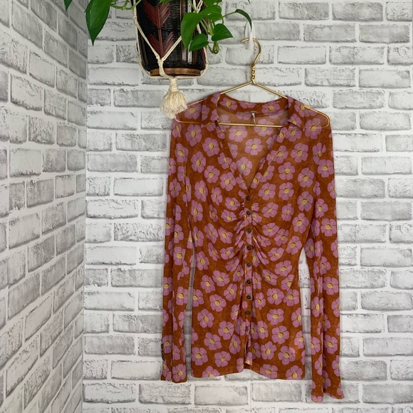 Free People // floral button down sheer long sleeve top - Picture 3 of 9